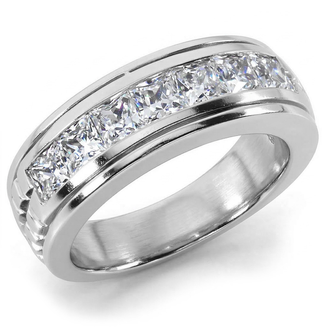Massive Princess-Cut Diamond Wedding Band Men's Ring