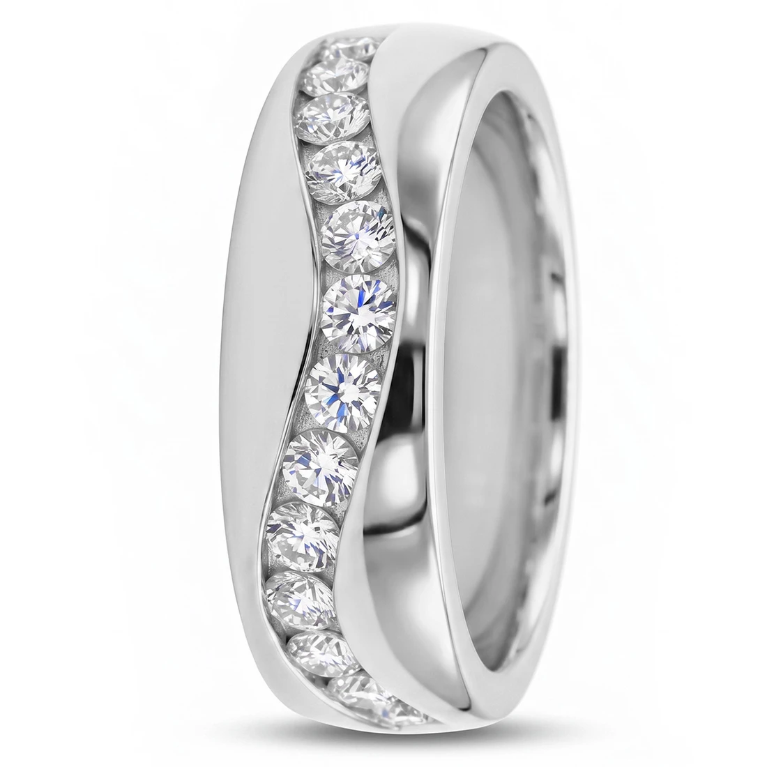 Channel-Set Diamond Twist Wedding Band Wave Ring