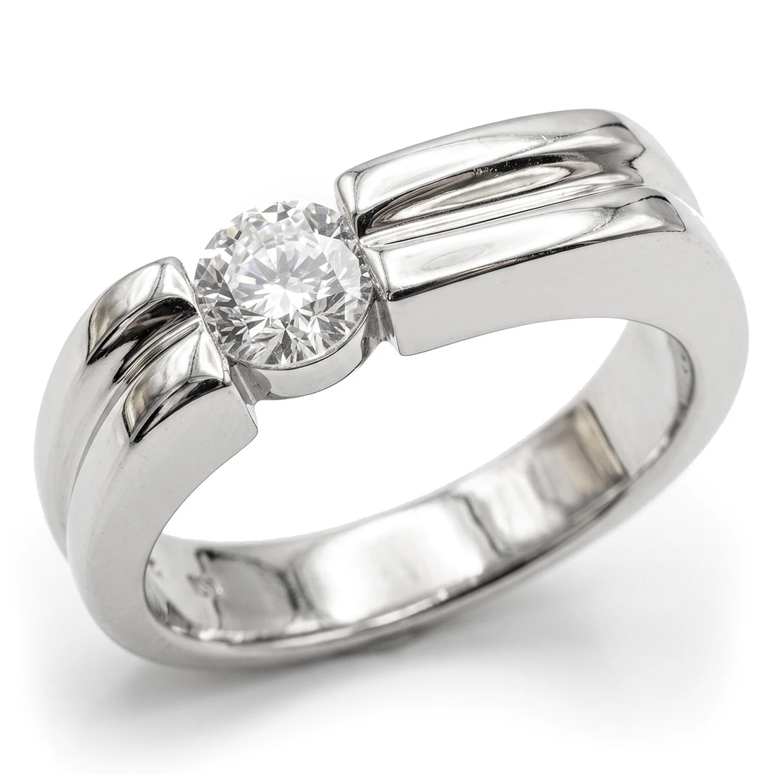 Men's Diamond Solitaire Off-Centered Pinky Ring
