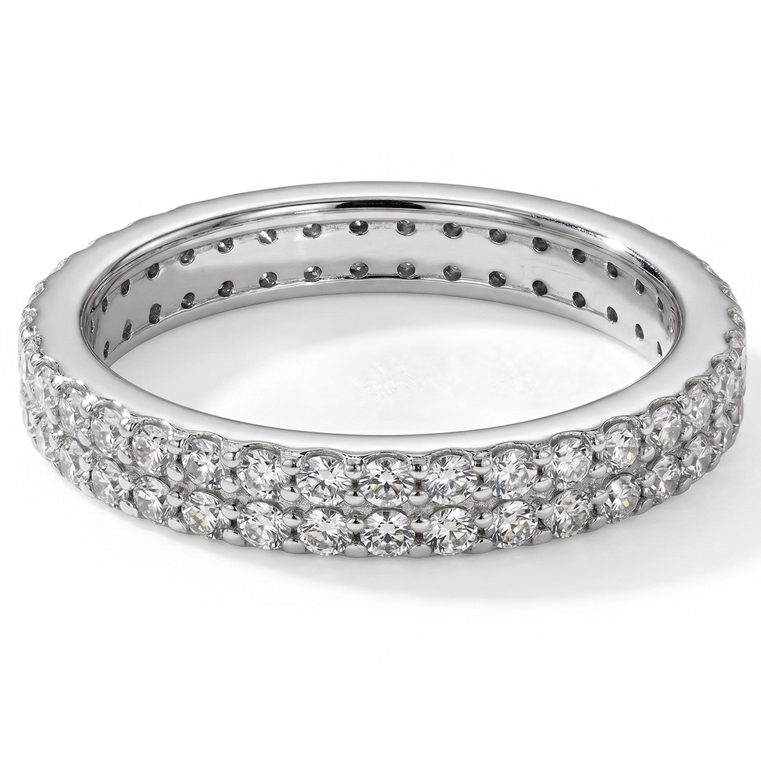 Two-Row 3/4ct Diamond Eternity Wedding Band Bridal Ring