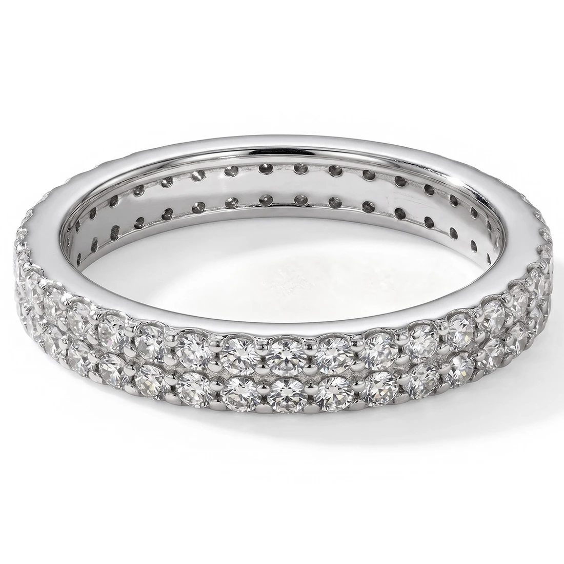 Two-Row 3/4ct Diamond Eternity Wedding Band Bridal Ring