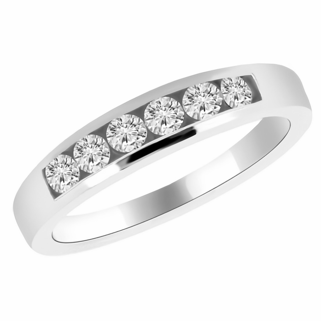 Six-Stone Channel-Set Diamond Wedding Band White Gold Ring