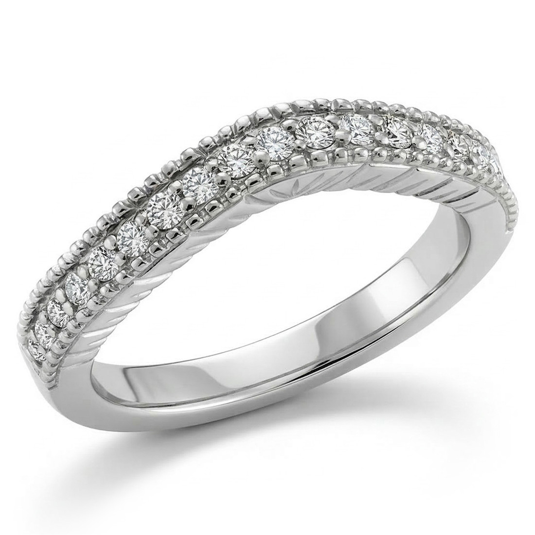 Curved Vintage-inspired Diamond Wedding Band Antique Style Ring