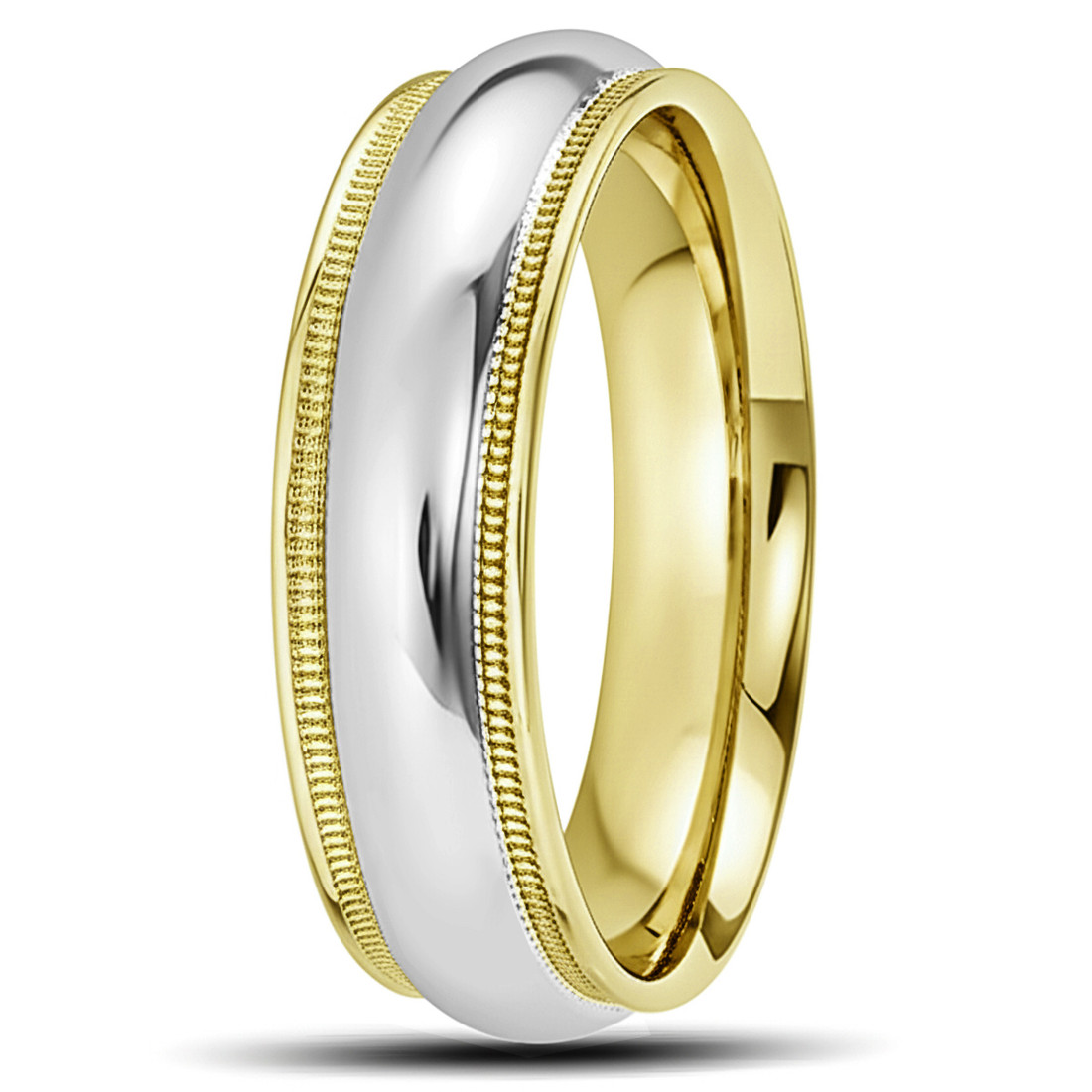 Traditional Wedding Band Polished Ring 14k 2 Tone Gold