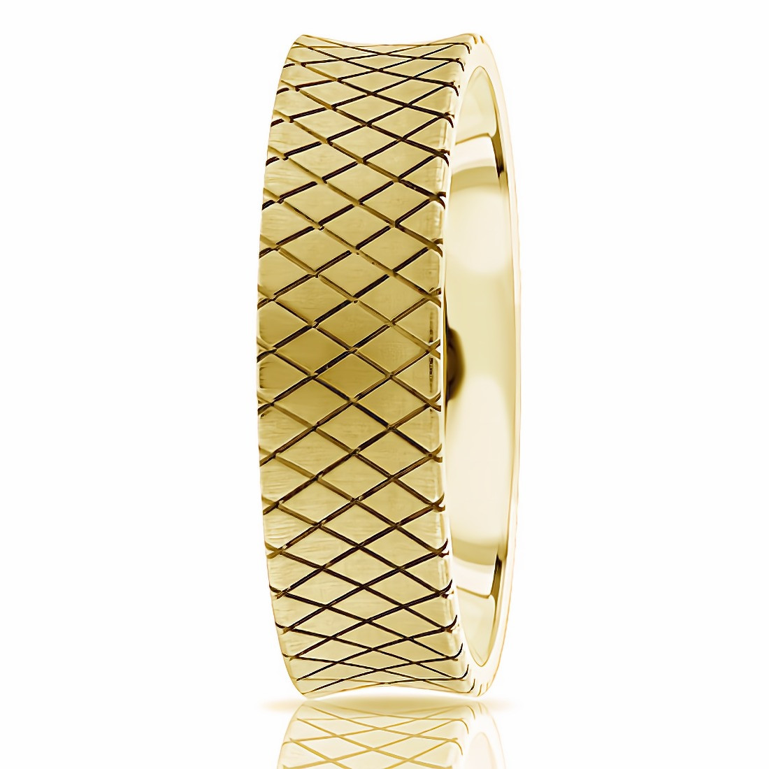 Concave Matte 14k Gold Wedding Band Men's Ring Net-Pattern