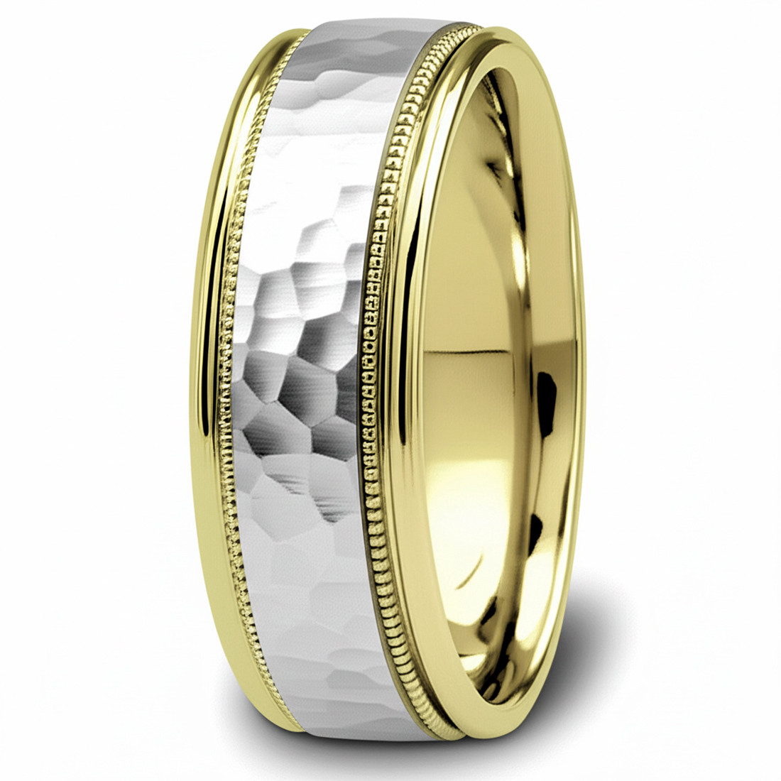 Hammered 14k 2-Tone Gold Wedding Band Ring