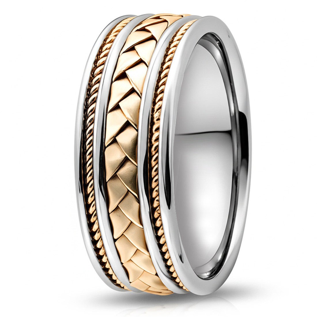 14k 2 Tone Gold Braided Comfort Wedding Band Men's Ring