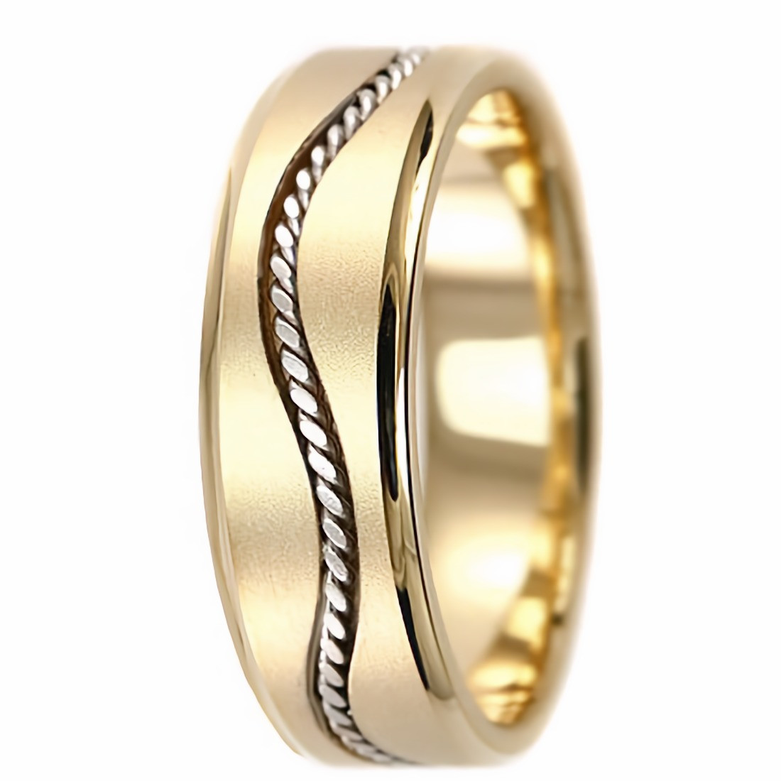 Handmade Twist Wedding Band Ring 14k Two Tone Matte Gold