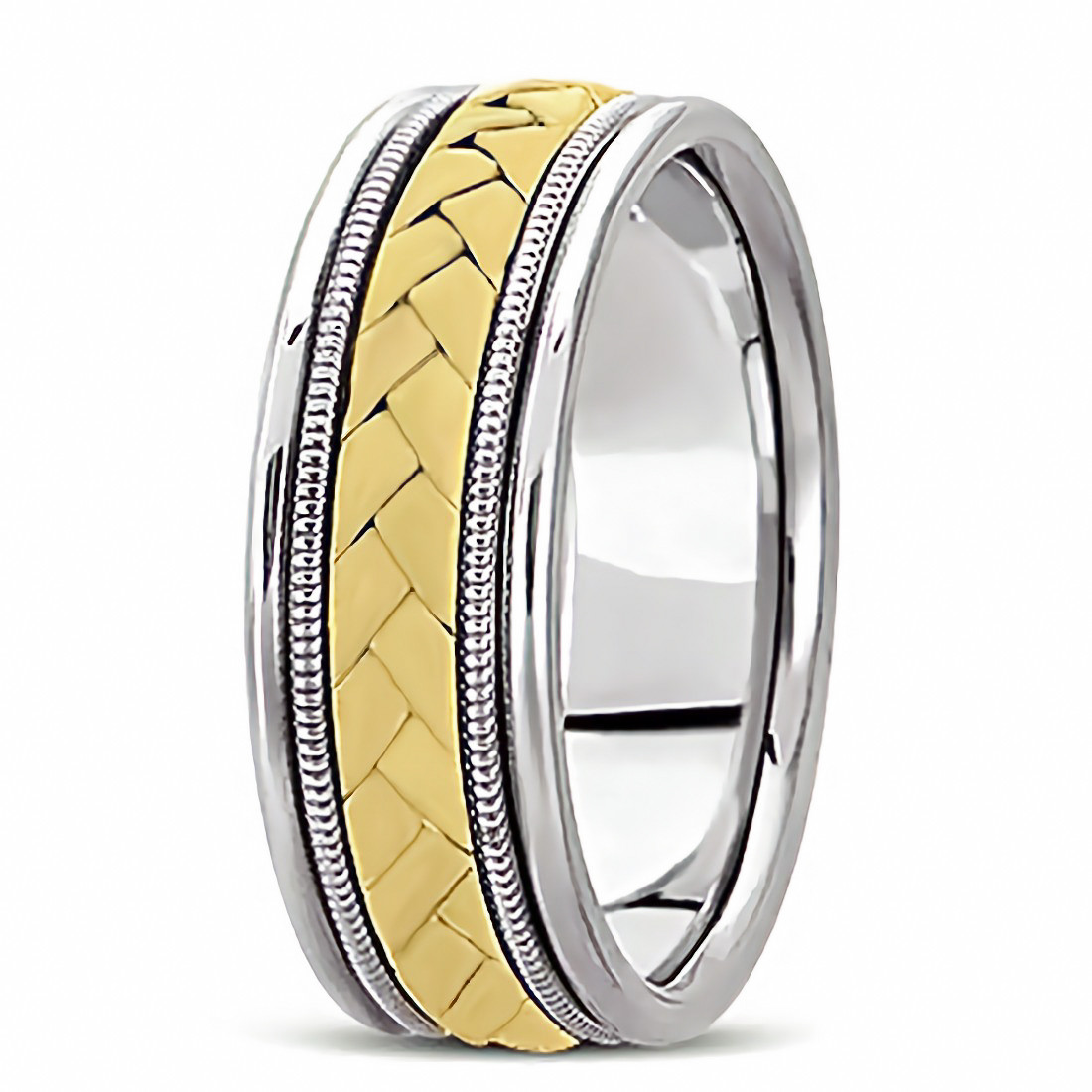 Woven Braided Wedding Band Ring 14k Two Tone Gold