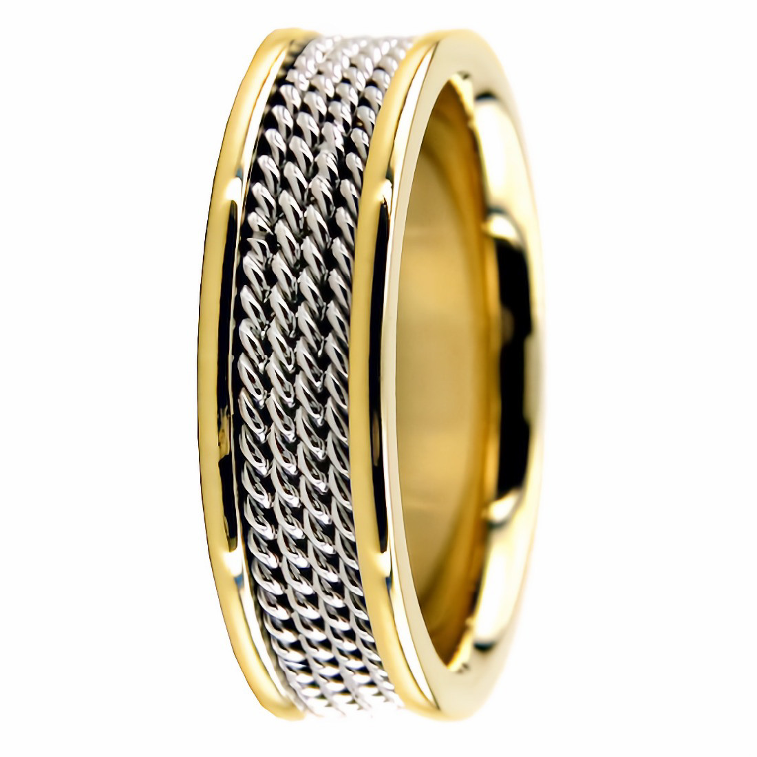 14k Two Tone Rope Ring Comfort Fit Band