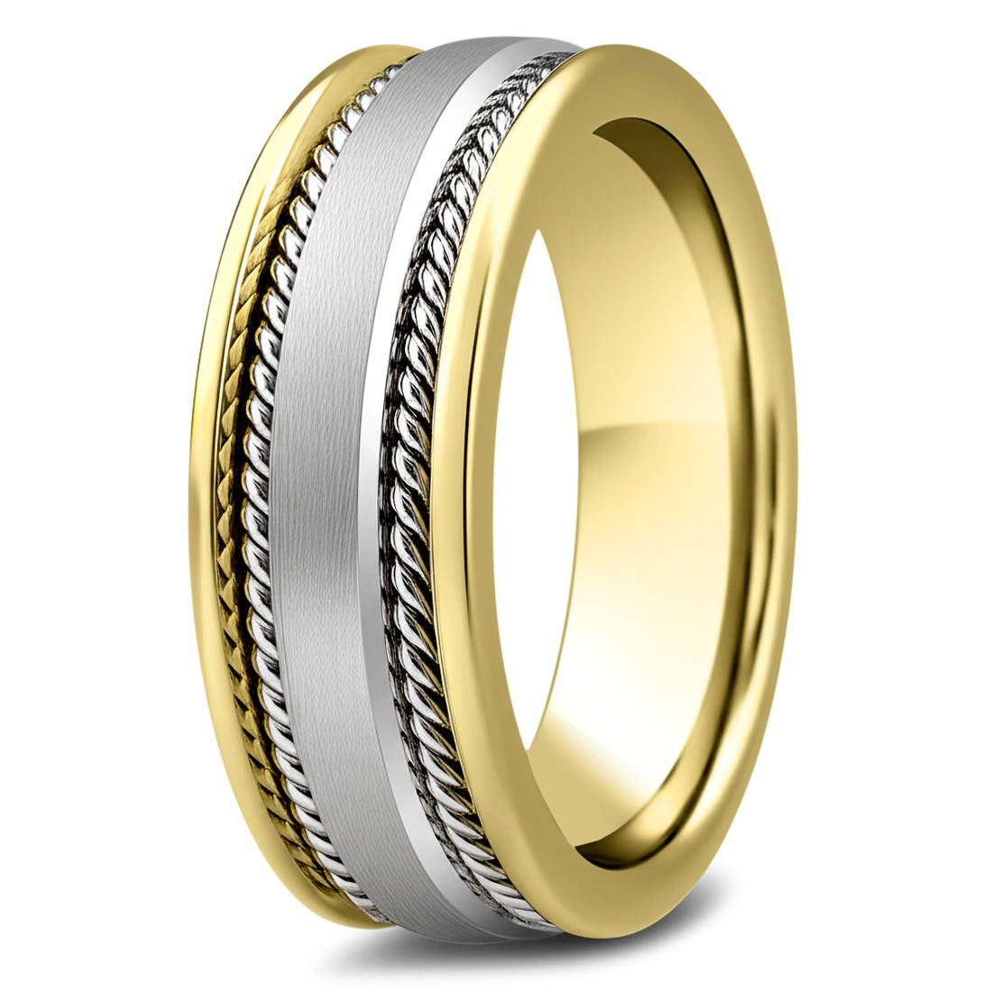 Handmade Wedding Band 14k Two Tone Gold Ring With Ropes