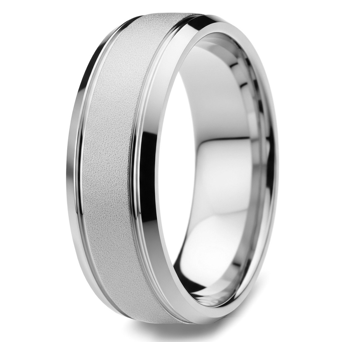 Beveled Matte and Polished Wedding Band 14k Gold Ring
