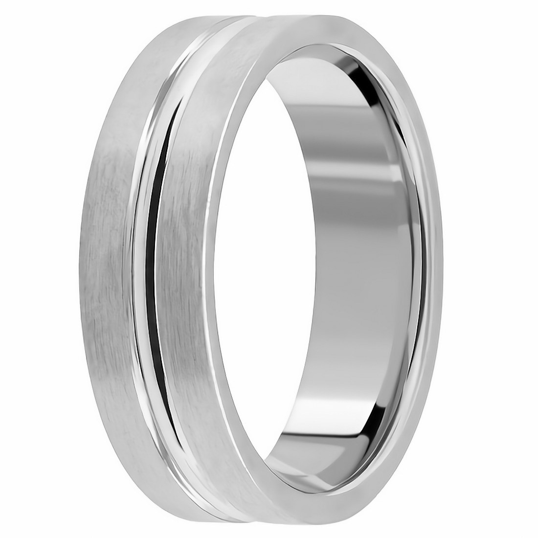 Platinum 5mm Brushed Ring Mens Hand Carved Wedding Band