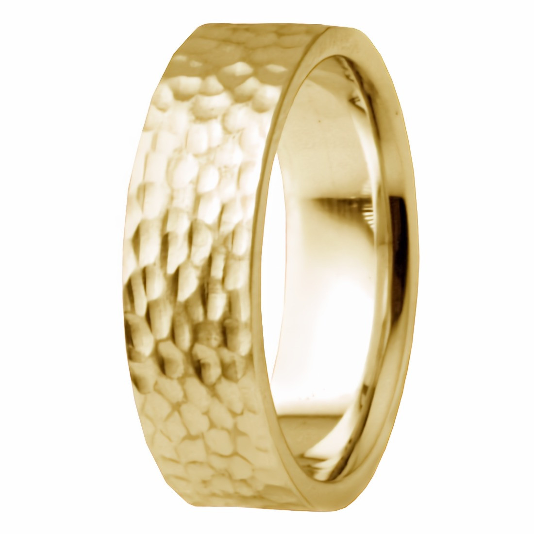 All-Hammered Flat 14k Gold Wedding Band Comfort-Fit Ring