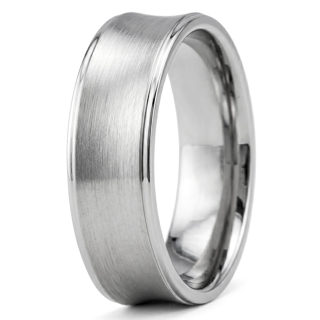 Concave Brushed Wedding Band Men's 14k White Gold Ring