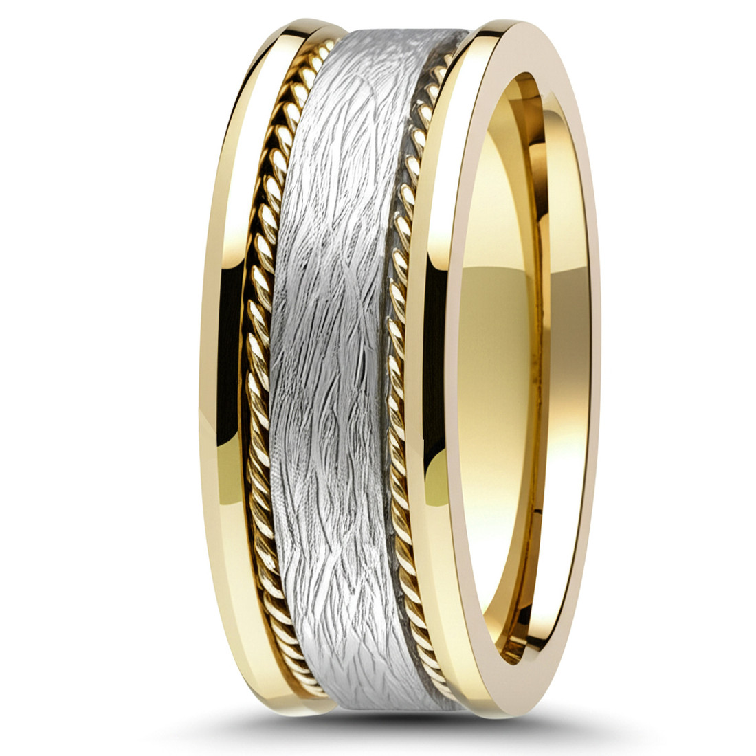 Leather-Textured Wedding Band 18k 2 Tone Gold Ring