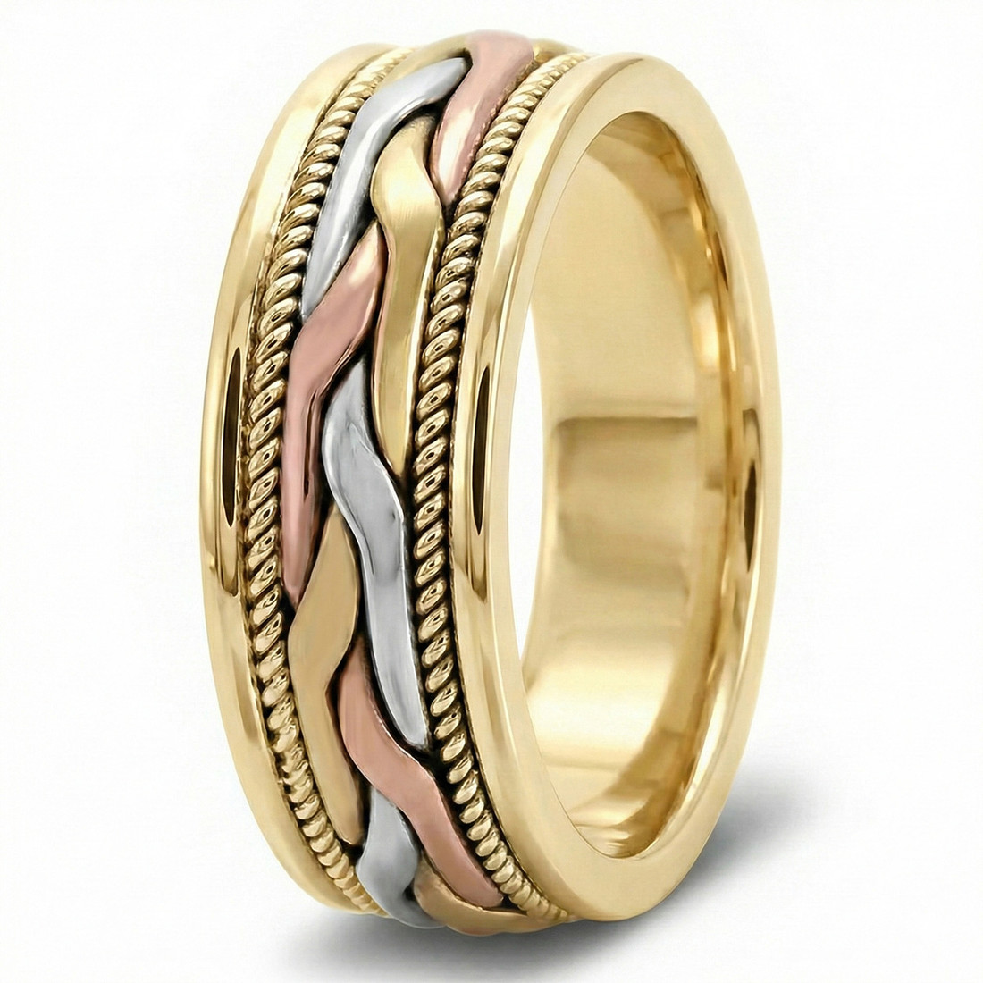 Handmade Braided 3-Tone 18k Gold Wedding Band Weave Ring