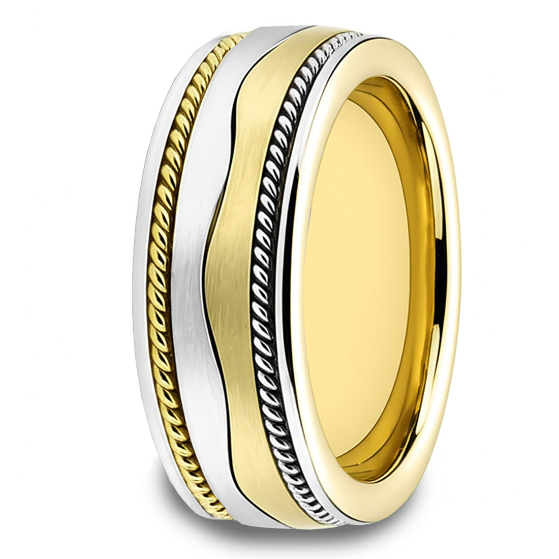 Yin-Yang Handmade Wedding Band 18k Satin 2-Tone Gold Ring
