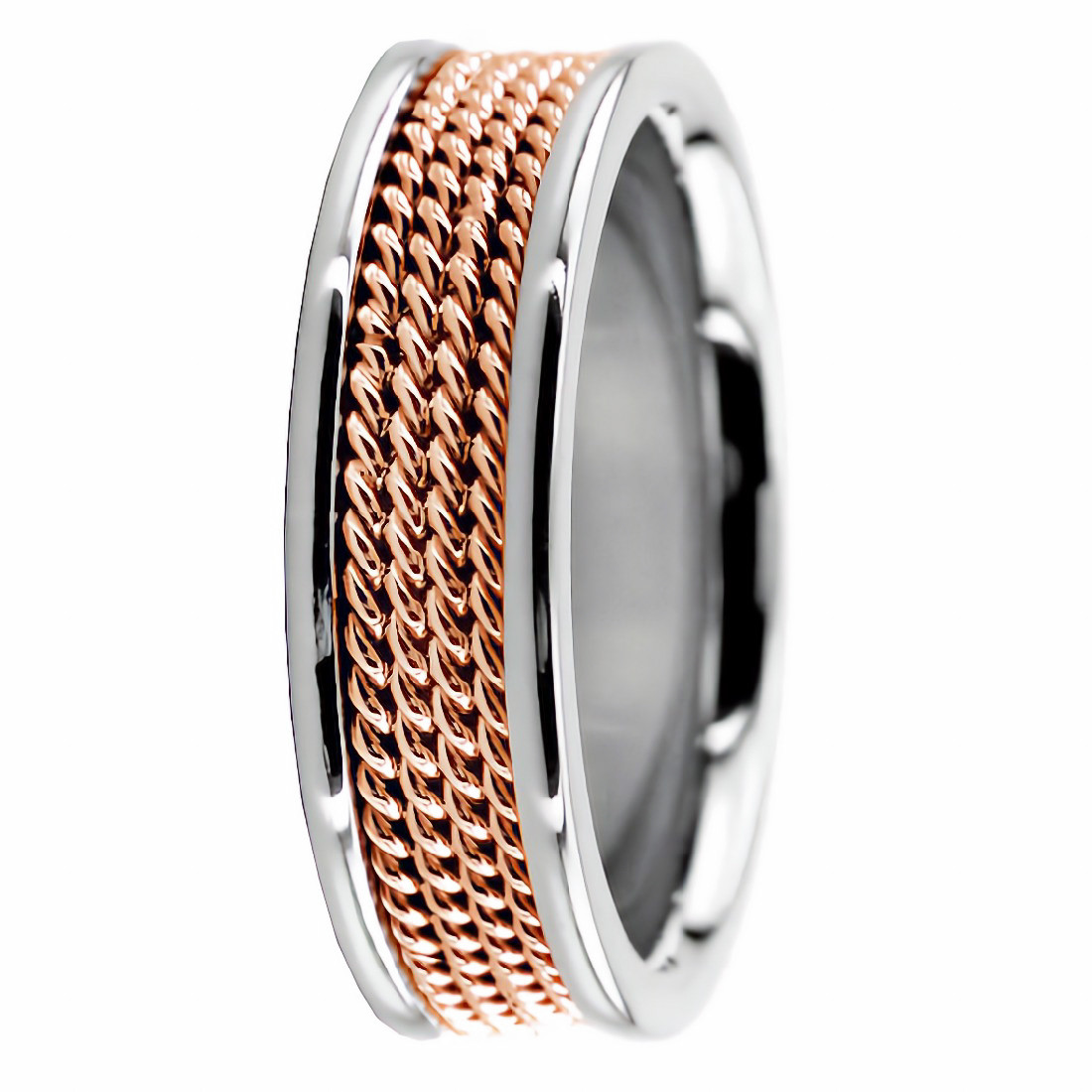 18k White Rose Gold Wedding Band Rope Ring