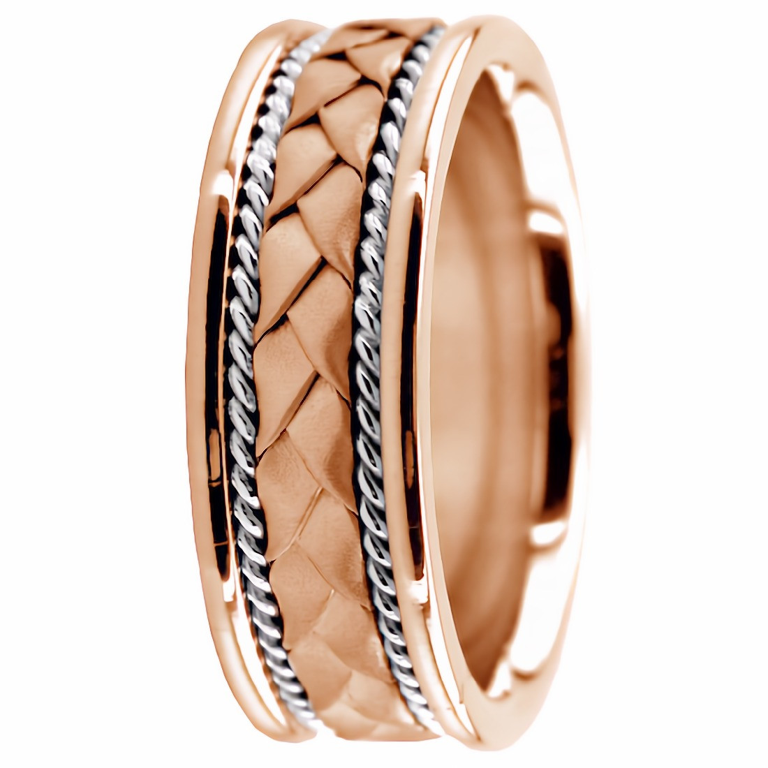 18K White Solid Gold Wedding Band for Women, Braided Gold Ring for