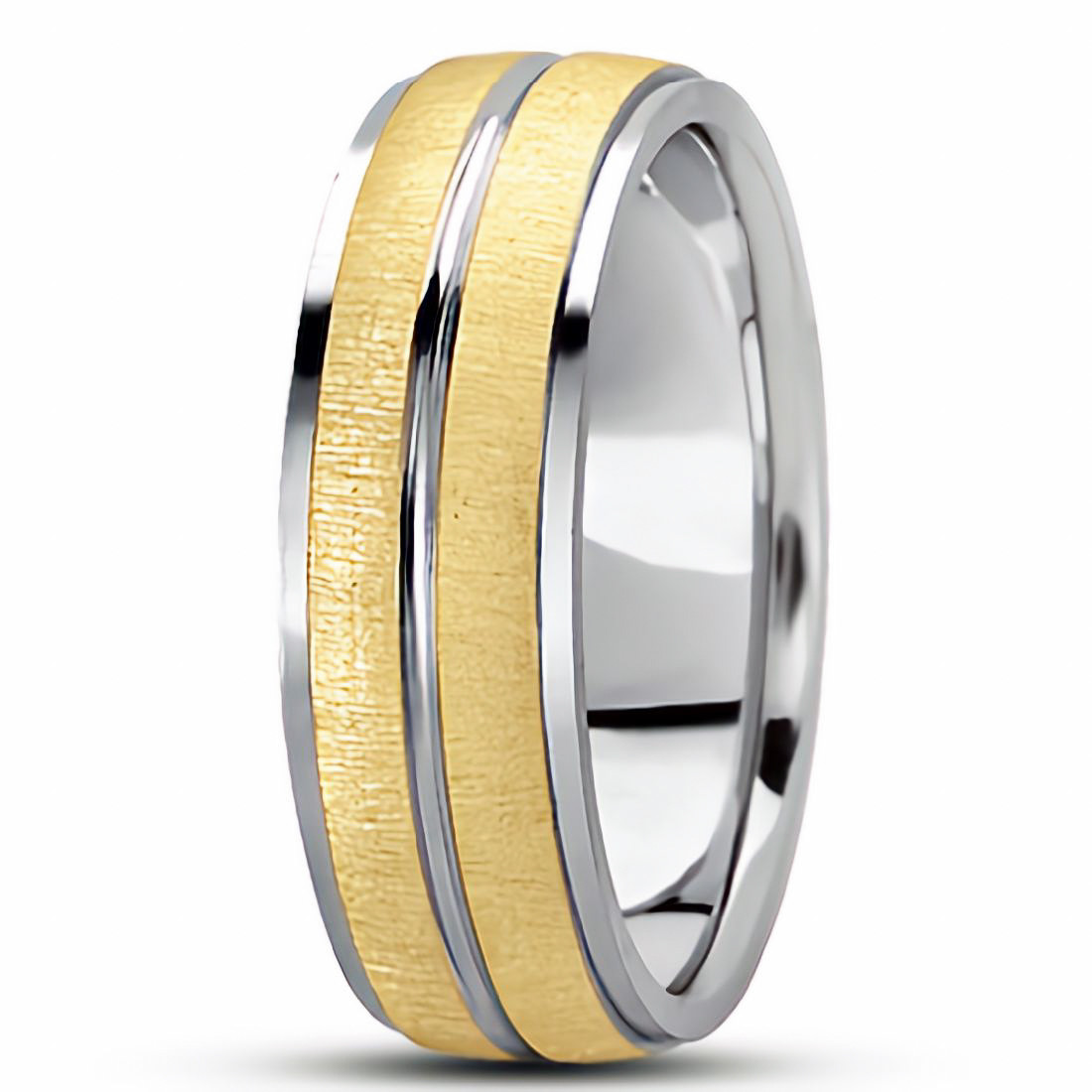 18k Satin 2-Tone Gold Wedding Band Mens Ring