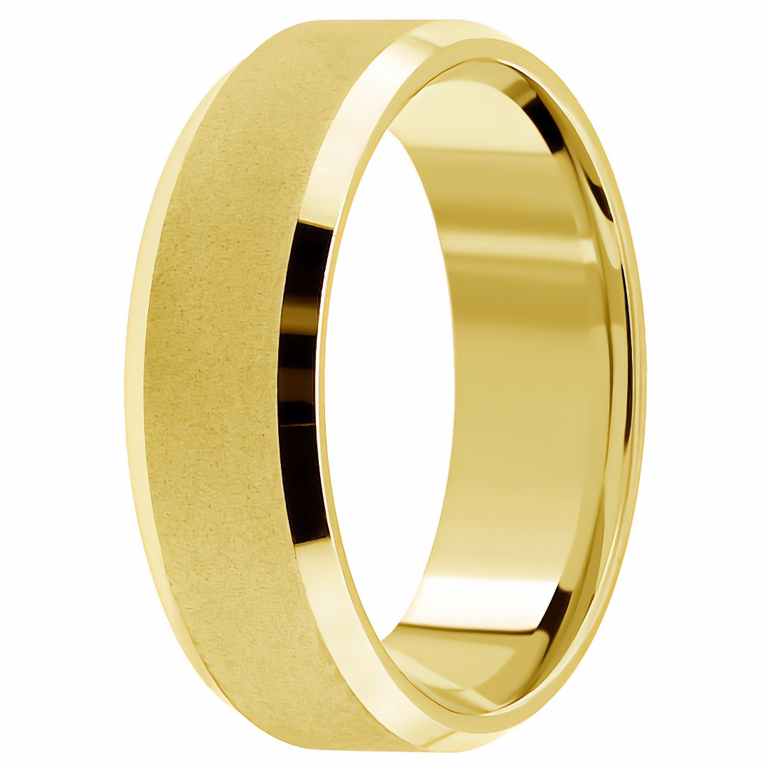 Beveled 18k Gold Wedding Ring Matte Finish Comfort-Fit Band