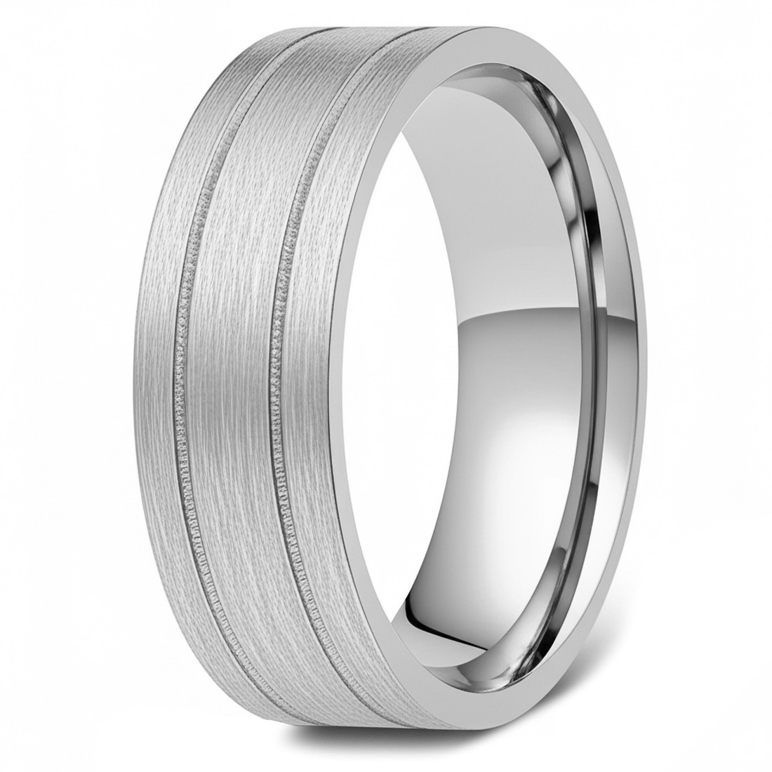 Flat Brushed Wedding Band With Milgrain Lines 18k Gold Ring