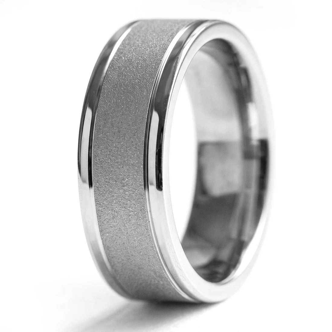 Sand-Blasted 18k White Gold Wedding Band Men's Ring