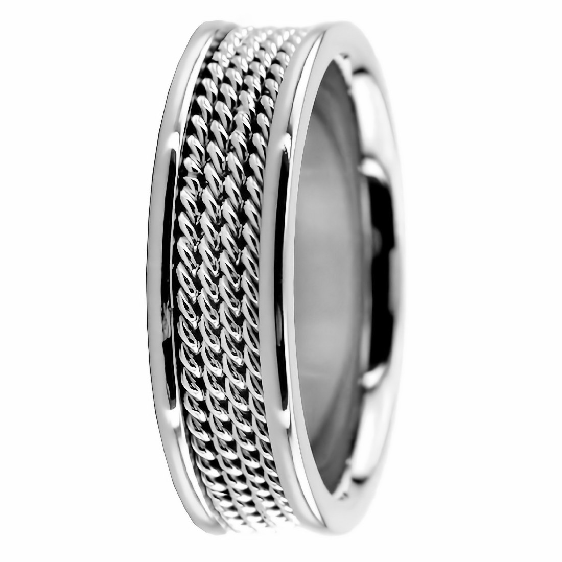 18k White Gold Wedding Band Comfort-Fit Rope Ring