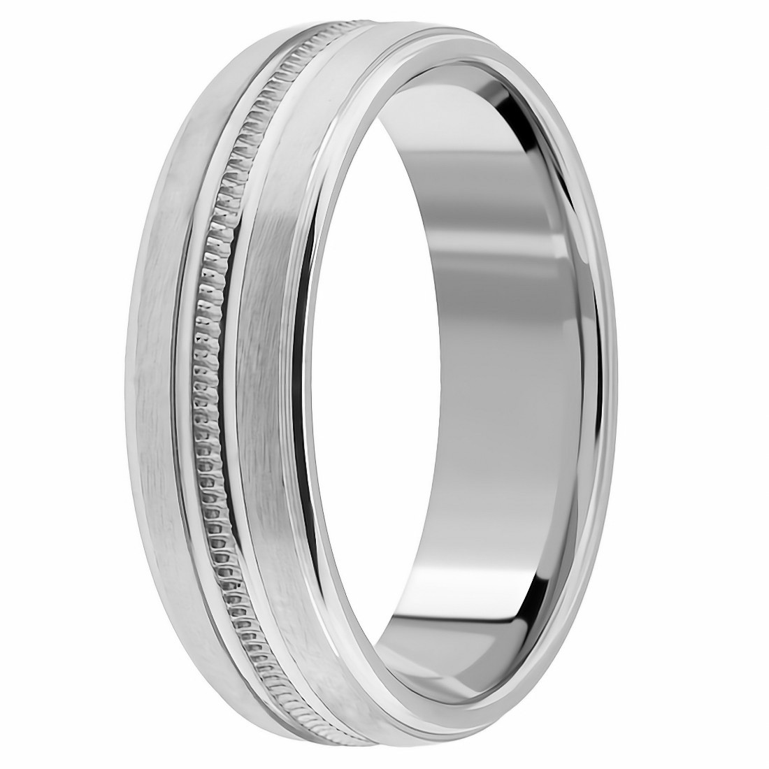 Milgrain Matte Wedding Band Domed Ring 950 Platinum