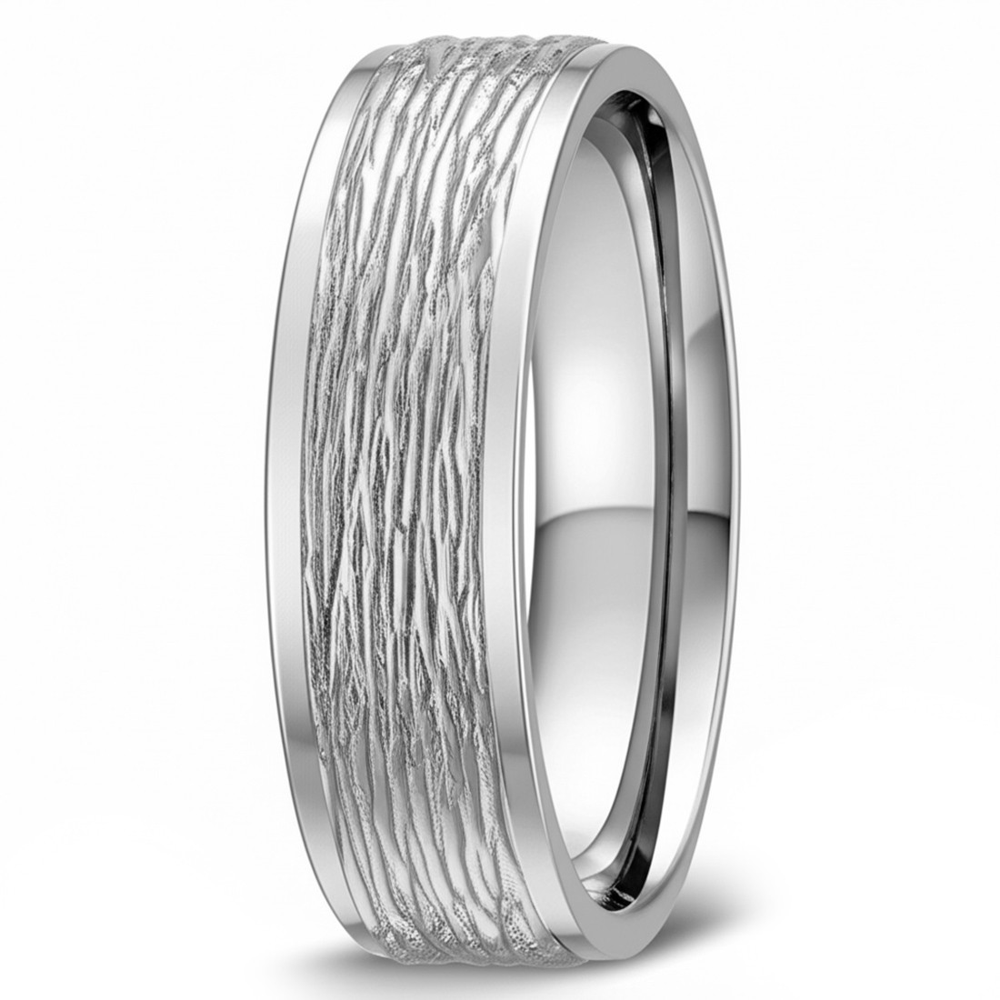 Platinum Wedding Band Tree Bark Textured Ring