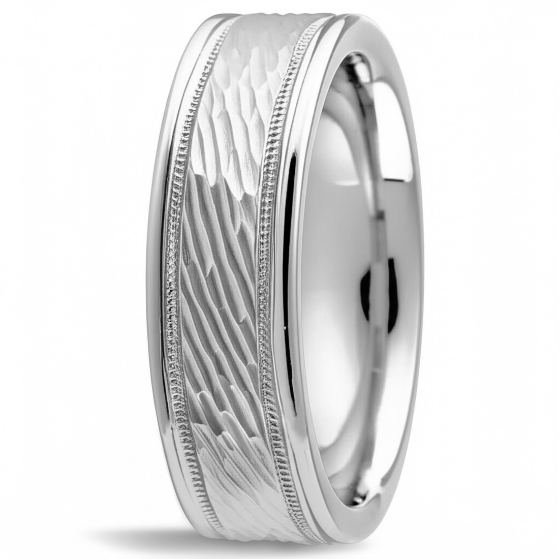Diamond-Cut Textured Platinum Wedding Band Comfort Fit Mens Ring