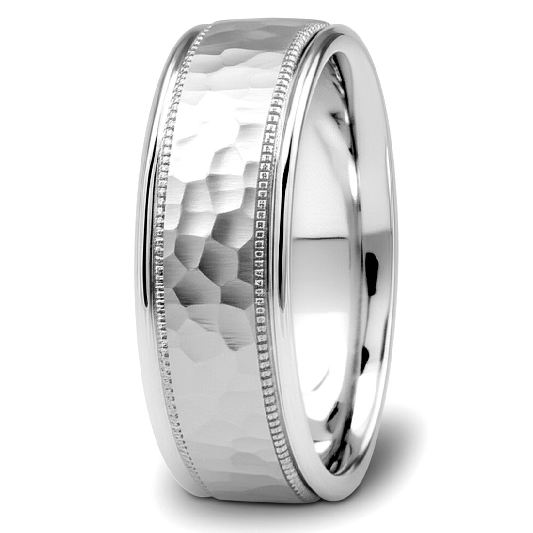 Hammered Platinum Wedding Ring Comfort Fit Band With Milgrain