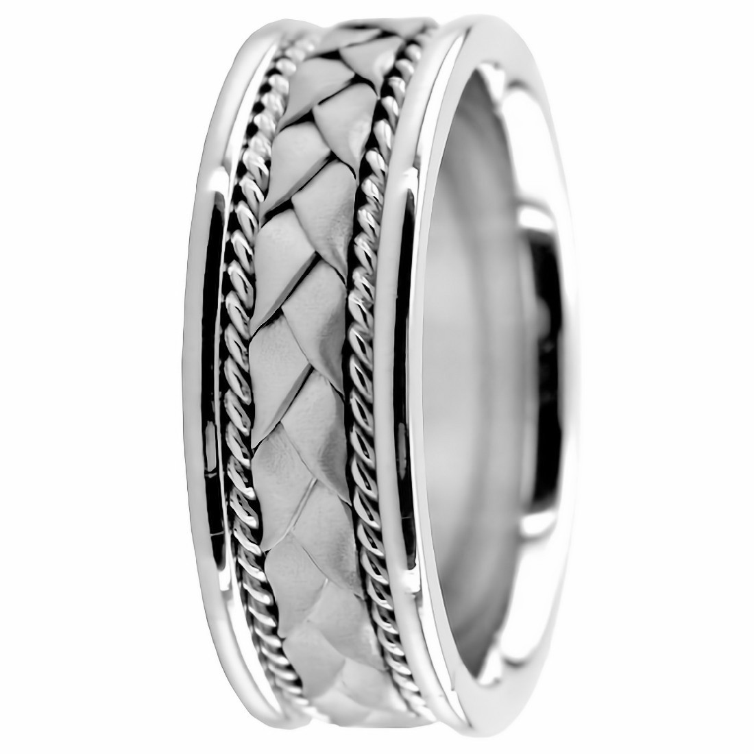 Men's Matt Finish Braided Handmade Wedding Ring 14k White Gold 7mm - UB890