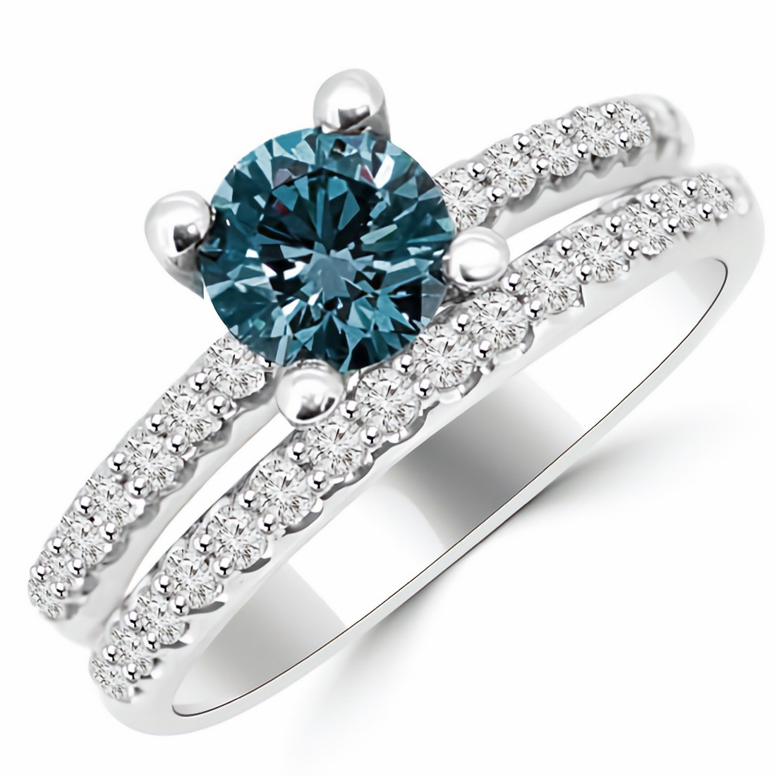 Matching Blue Diamond Engagement Wedding Ring