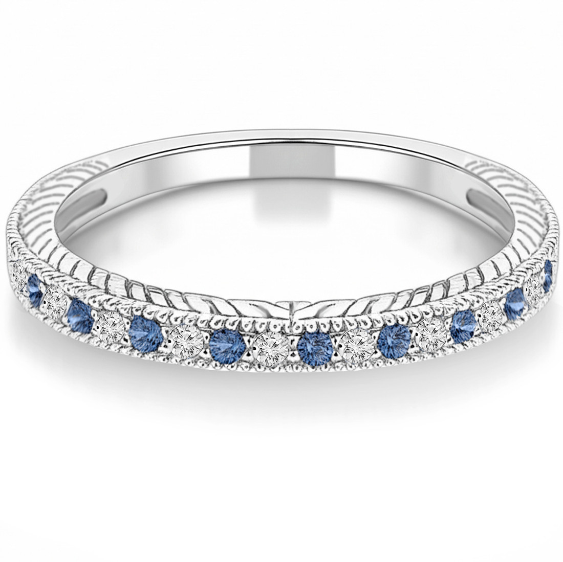 Vintage Blue White Diamond Wedding Ring Antique Band
