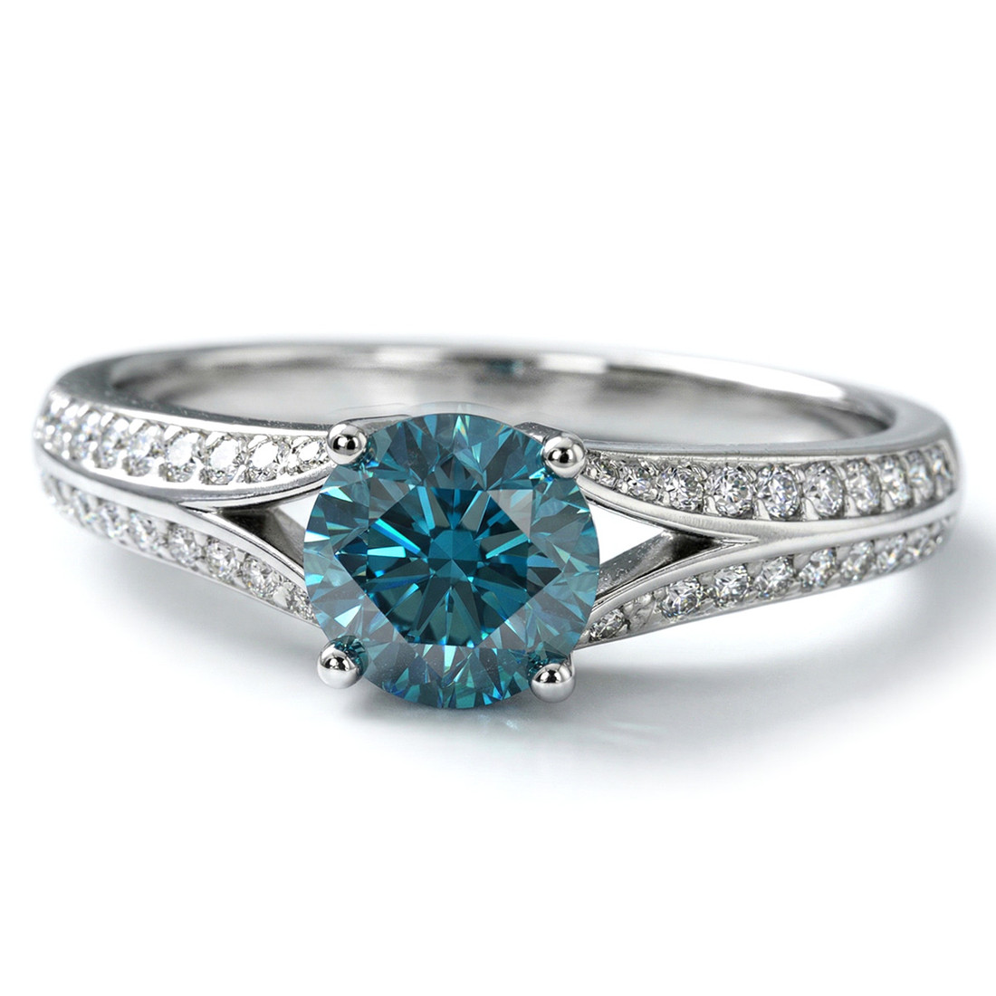 Blue Diamond Engagement Ring Split Design