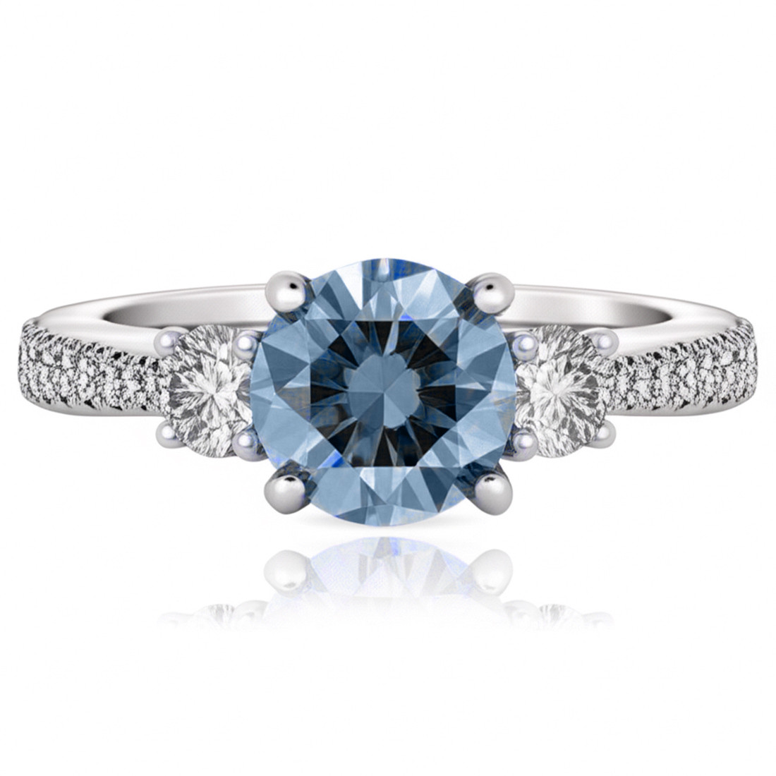 2 Carat  VS1 Blue and White Diamond Three Stone Engagement Ring