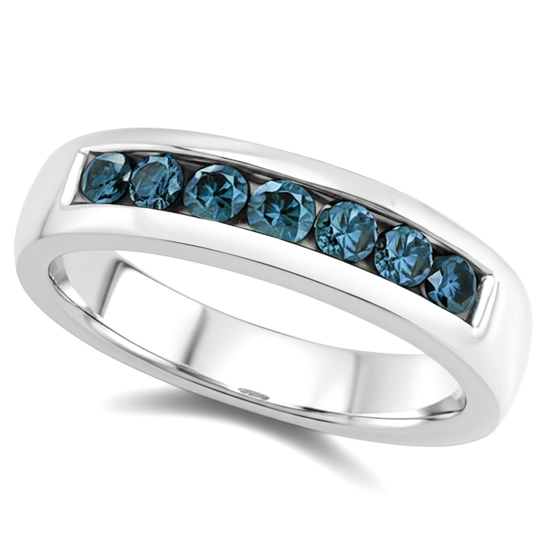 Channel Set Men's Blue Diamond Wedding Ring Band
