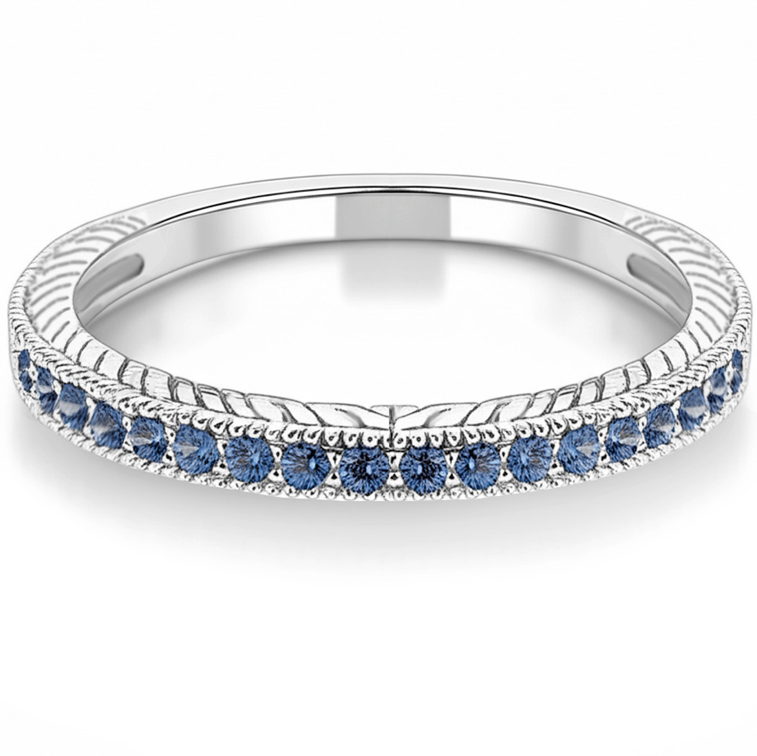 Vintage Style Blue Diamond Wedding Band