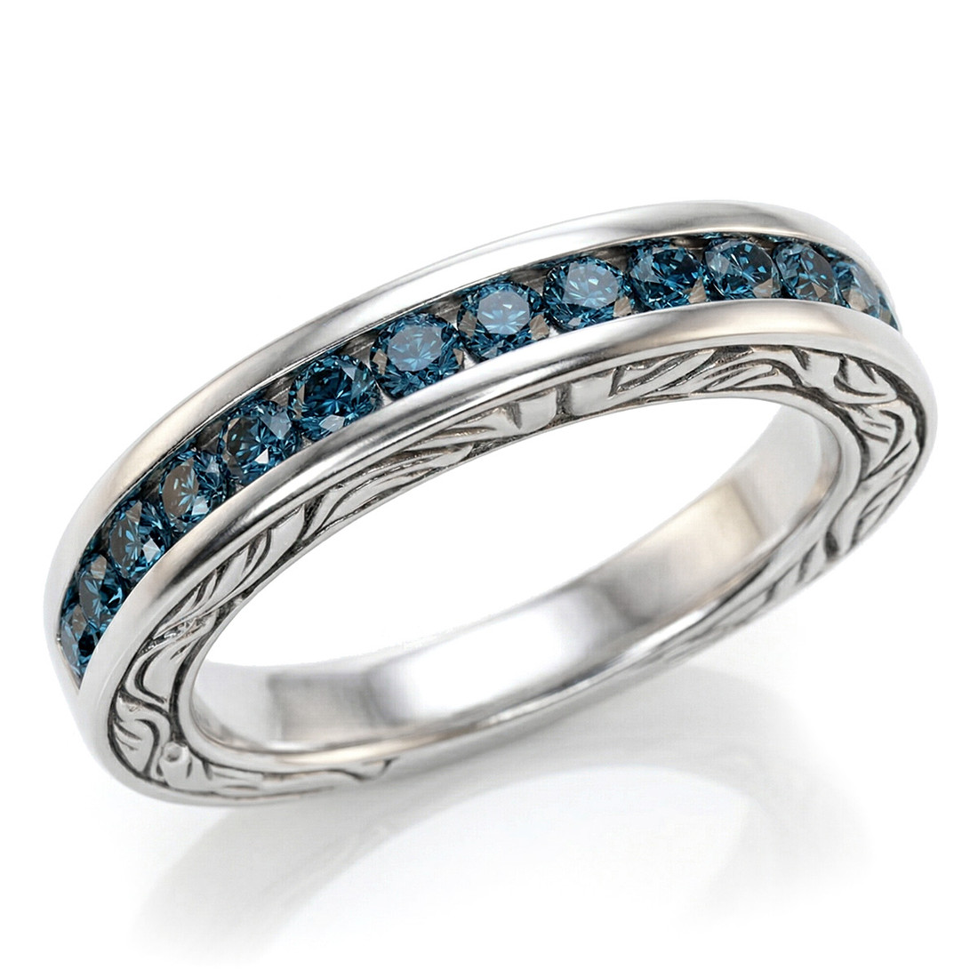 Blue Diamond Channel Wedding Band Vintage Style Ring