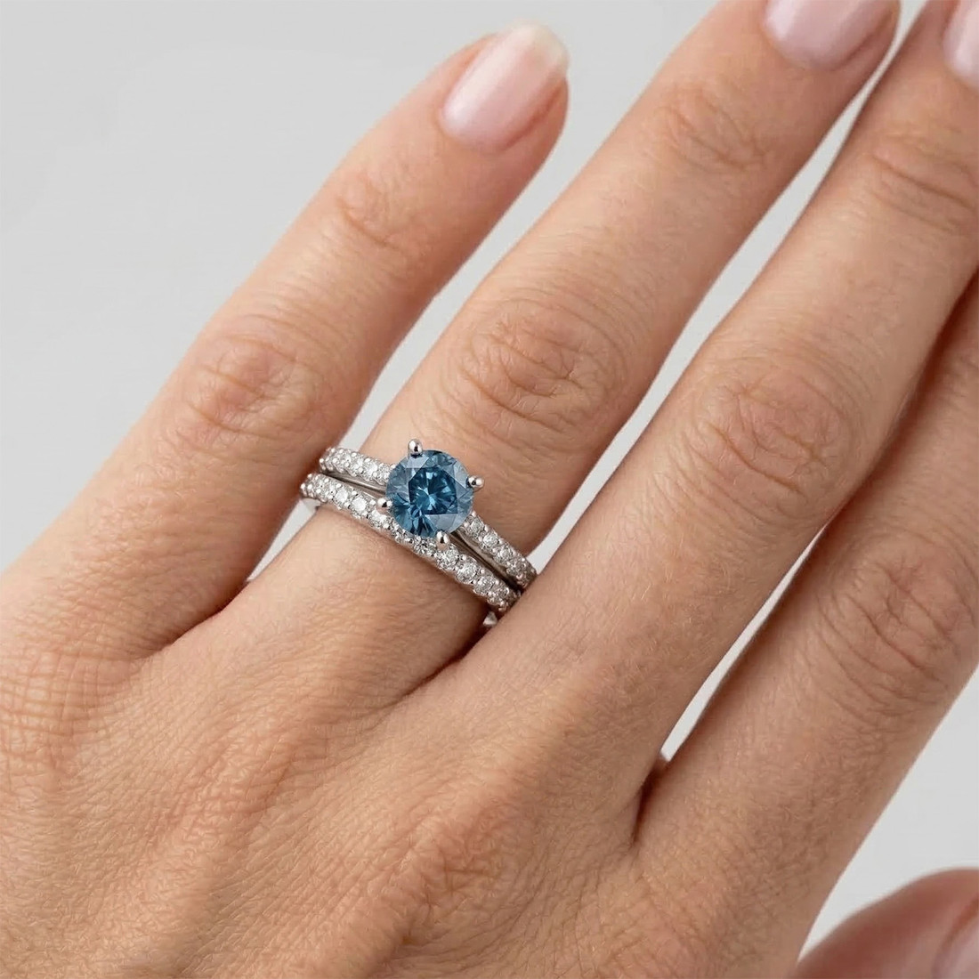 1.32ct Fancy Blue Diamond Matching Engagement & Wedding Ring Set