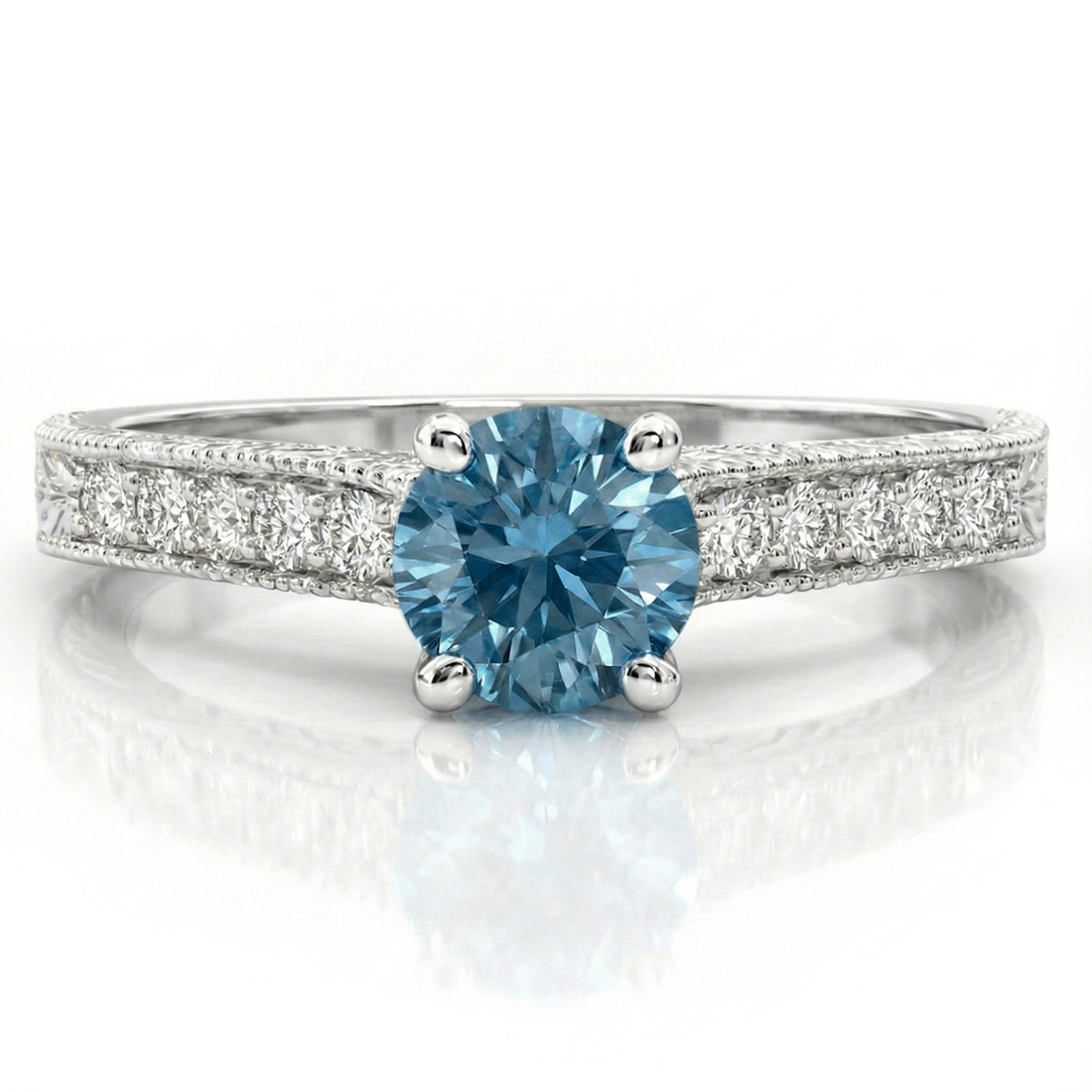 Blue Diamond Engagement Ring Antique Vintage Style