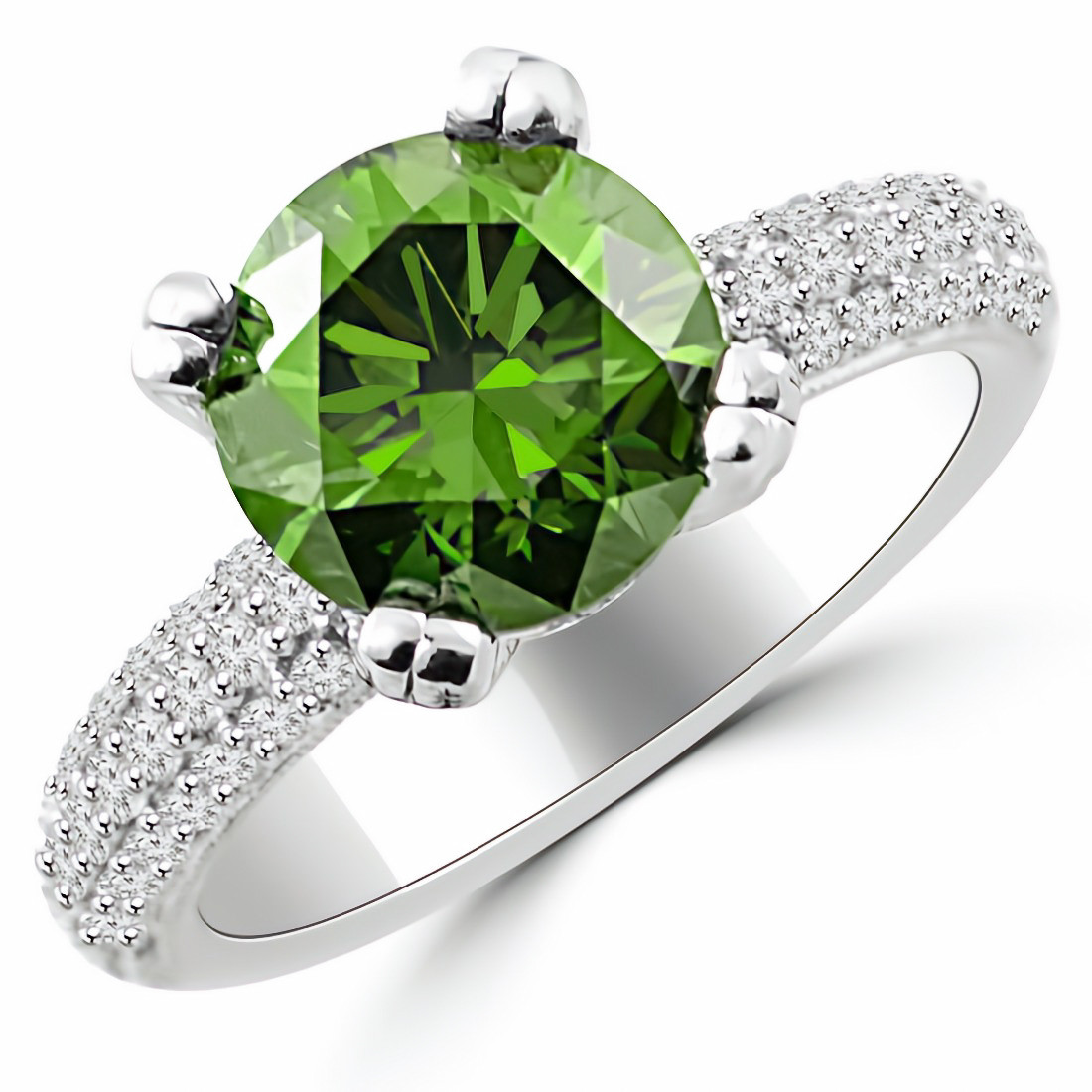 Large Fancy Green Diamond Engagement Ring 18k Gold