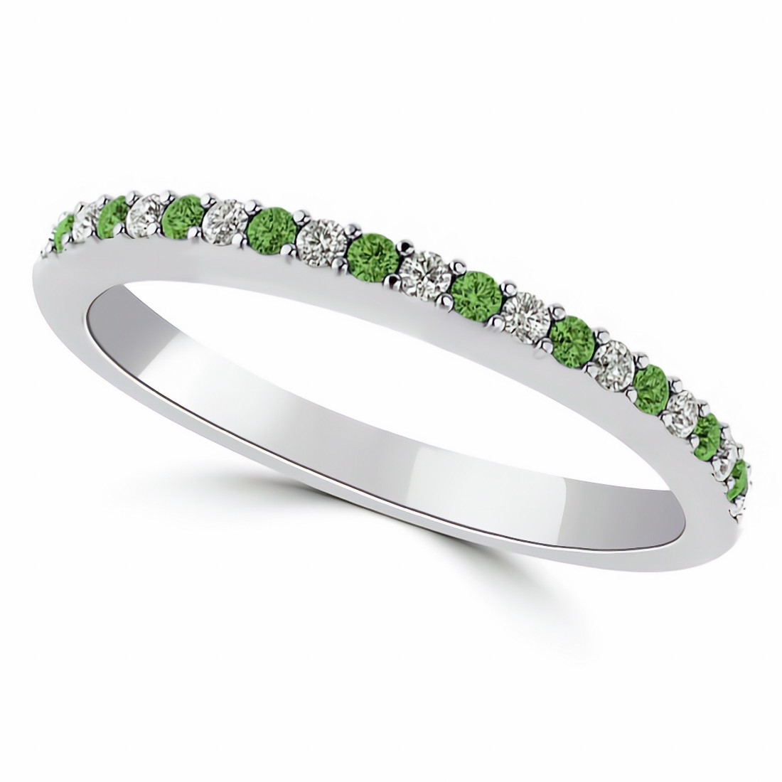 Alternating Green and White Diamond Wedding Ring