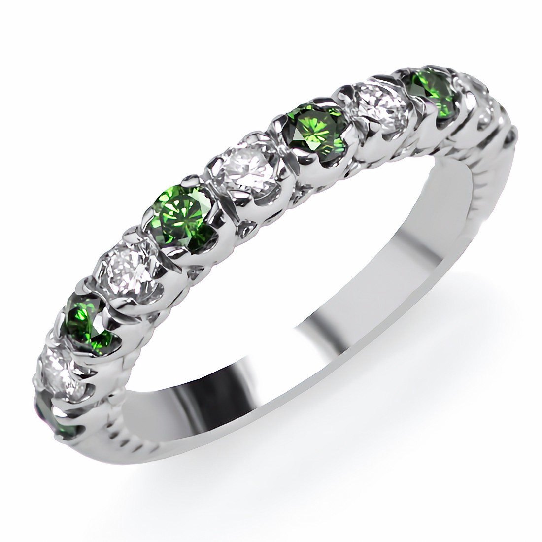 Alternating Green White Diamond Anniversary Wedding Ring Vintage