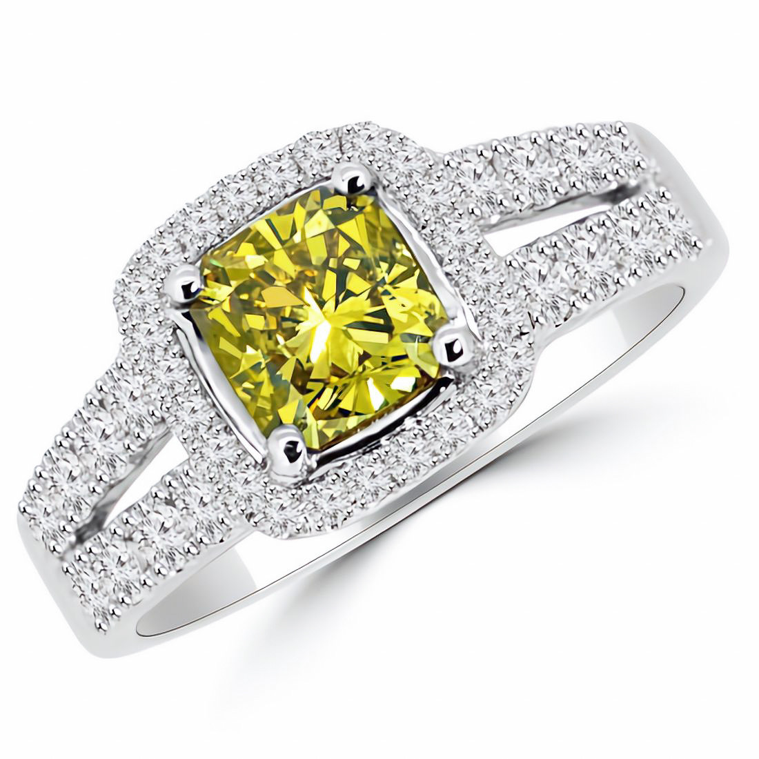 1.76ct Canary-Yellow Diamond Engagement Ring 18k White Gold