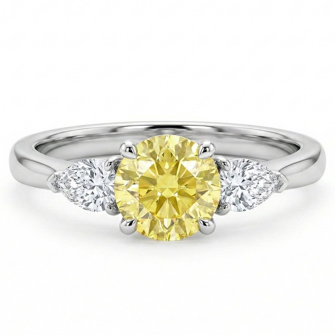 Yellow And White Diamond 3-Stone Engagement Ring