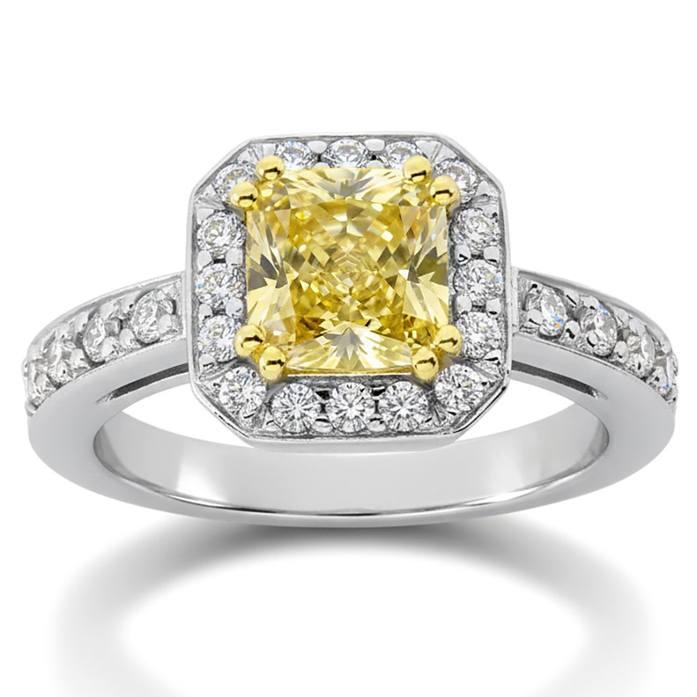 Princess Cut Yellow Diamond Halo Engagement Ring