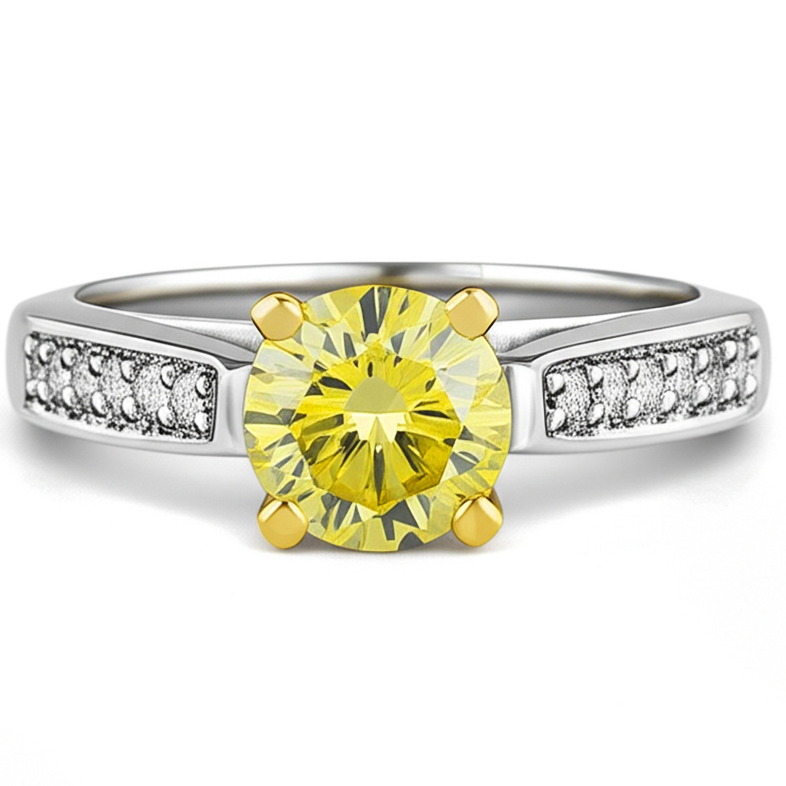 Canary Yellow Diamond Engagement Ring 18k 2-Tone Gold